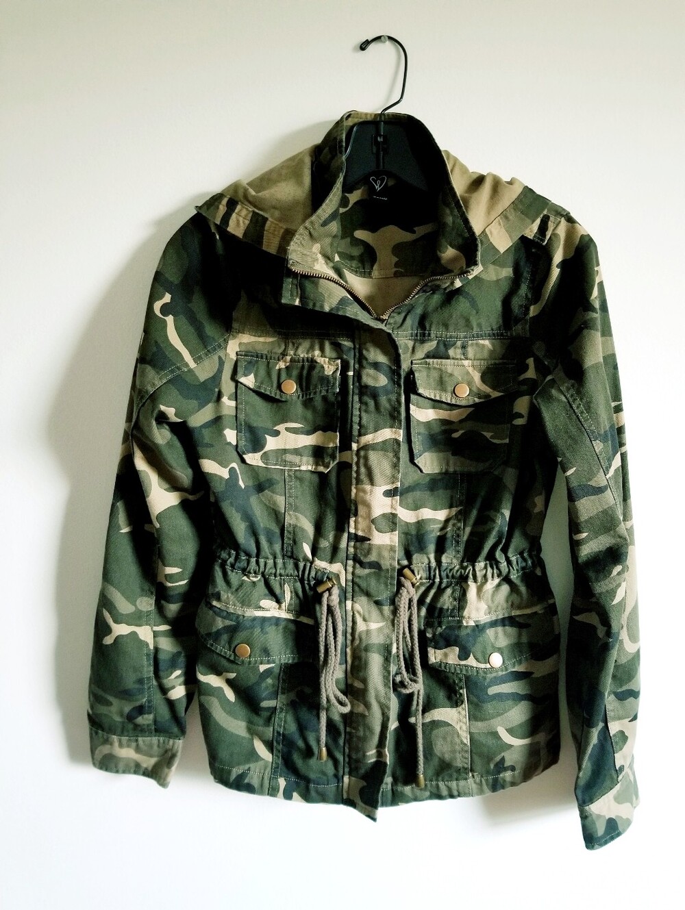 Camo Drawstring Utility Jacket - Green - Women